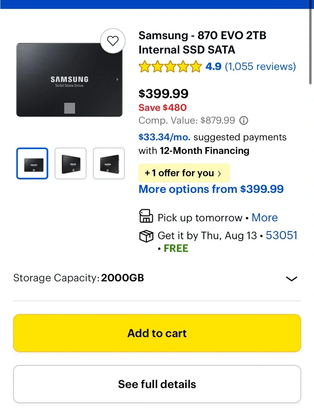 Samsung 870 EVO 2TB Internal SSD - Black